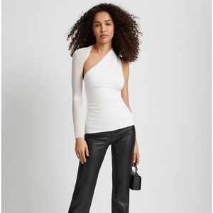 Marcella Manhattan One Shoulder Mesh Sleeve Top - Size Small (White or Black)